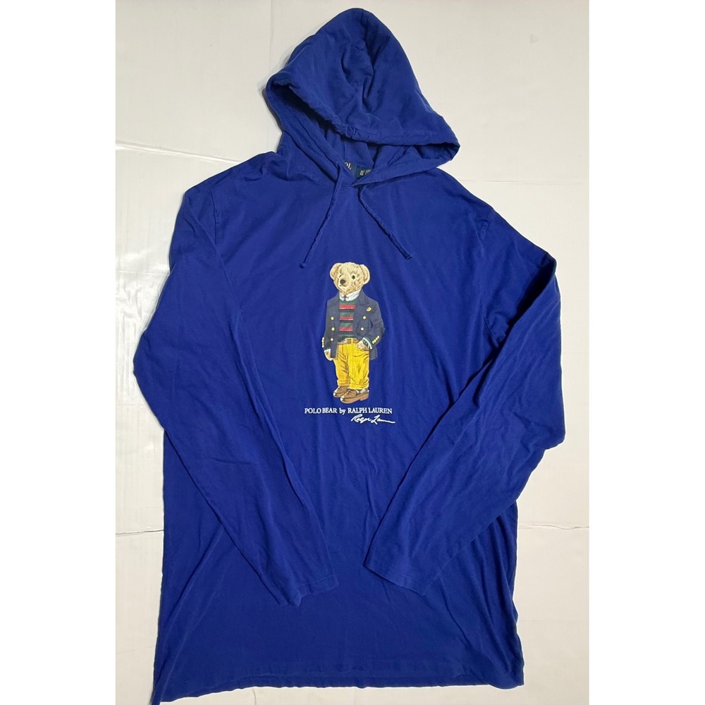Polo Ralph Lauren Mens Polo Bear Hooded‎ T-Shirt Royal Blue XLT Tall Graphic Tee